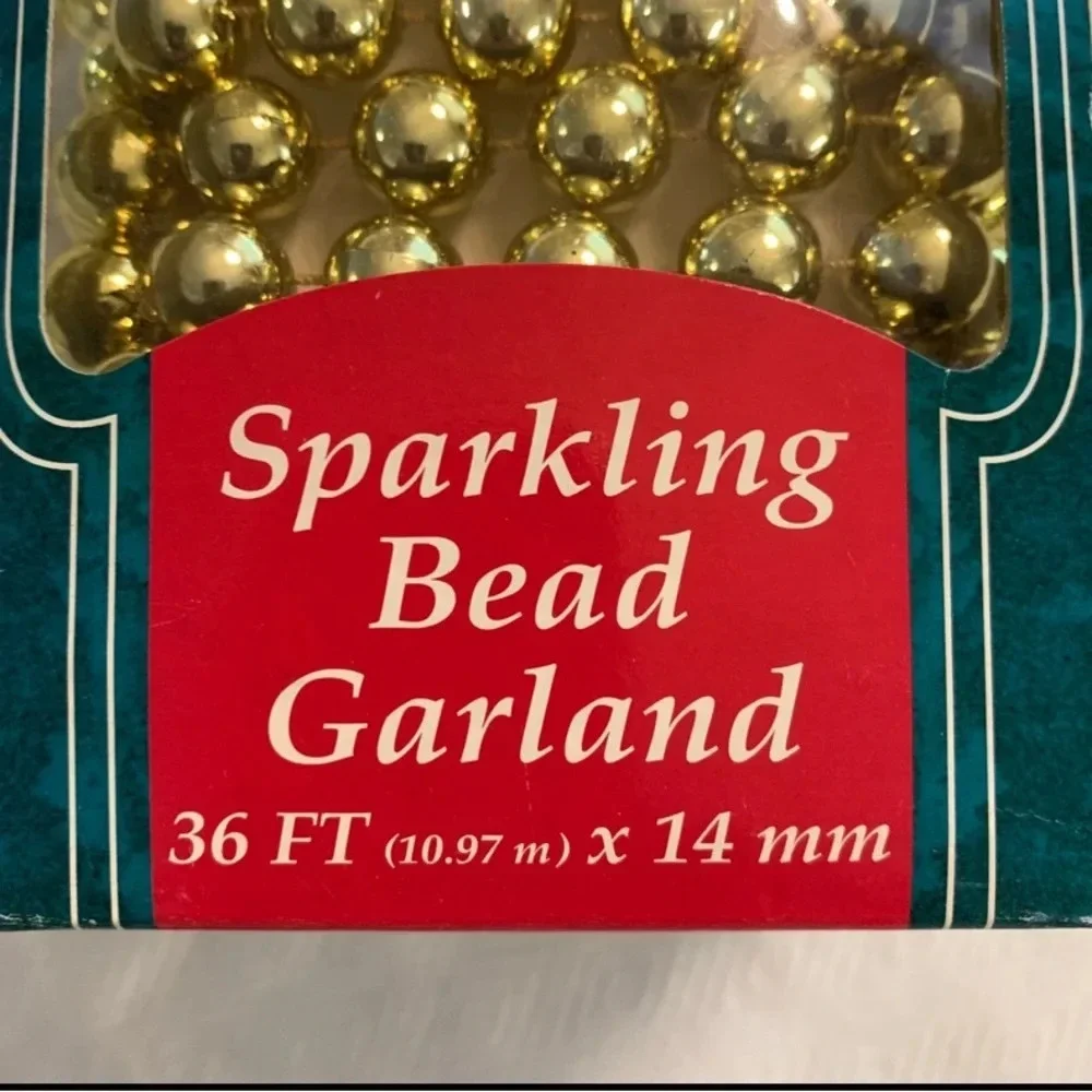 New Gold Sparkling Beaded Garland 36 Feet Christmas Tree Decoration Santa’s Best